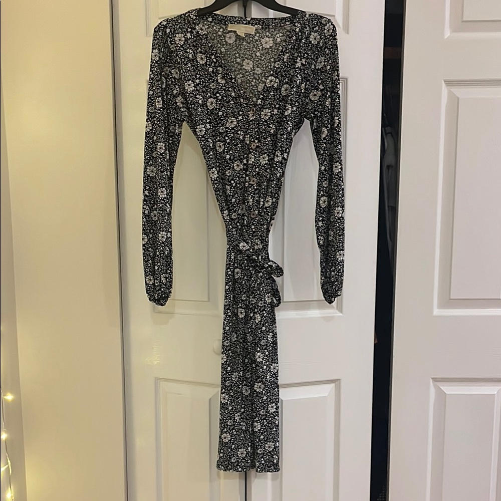 Michael Kors Black and White Sheath Dress with Tie Front